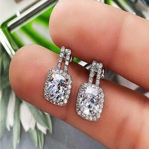Silver-Tone White Cubic Zirconia Drop Earrings